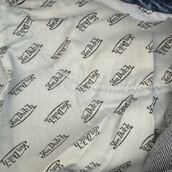 Von Dutch Y2K Low Rise Denim Micro Mini Skirt Eyeball Patch Size 30 NWT - Picture 13 of 16